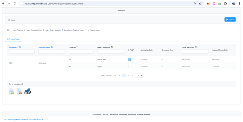 HR Payroll : Leave Management System